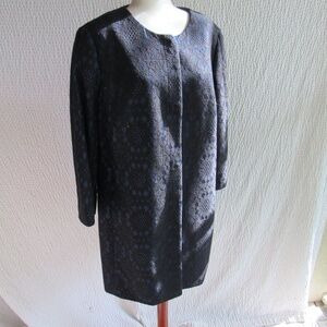 Blue Black Lace Womens Coat 18 Overcoat 18 Snaps Lined Talbots Cotton Blend